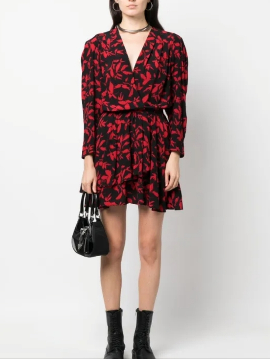 Zadig & Voltaire Dresses & Skirts - Zadig & Voltaire Red Black Floral Pattern Mini Dress With Pleated Skirt Size L